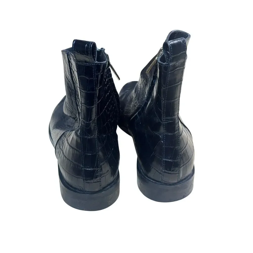 Club Monaco Trycia Black Leather Embossed Ankle Boots size 40 euro